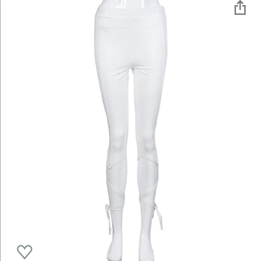 Lace up white ballet style leggings **NWOT** - Picture 5 of 8